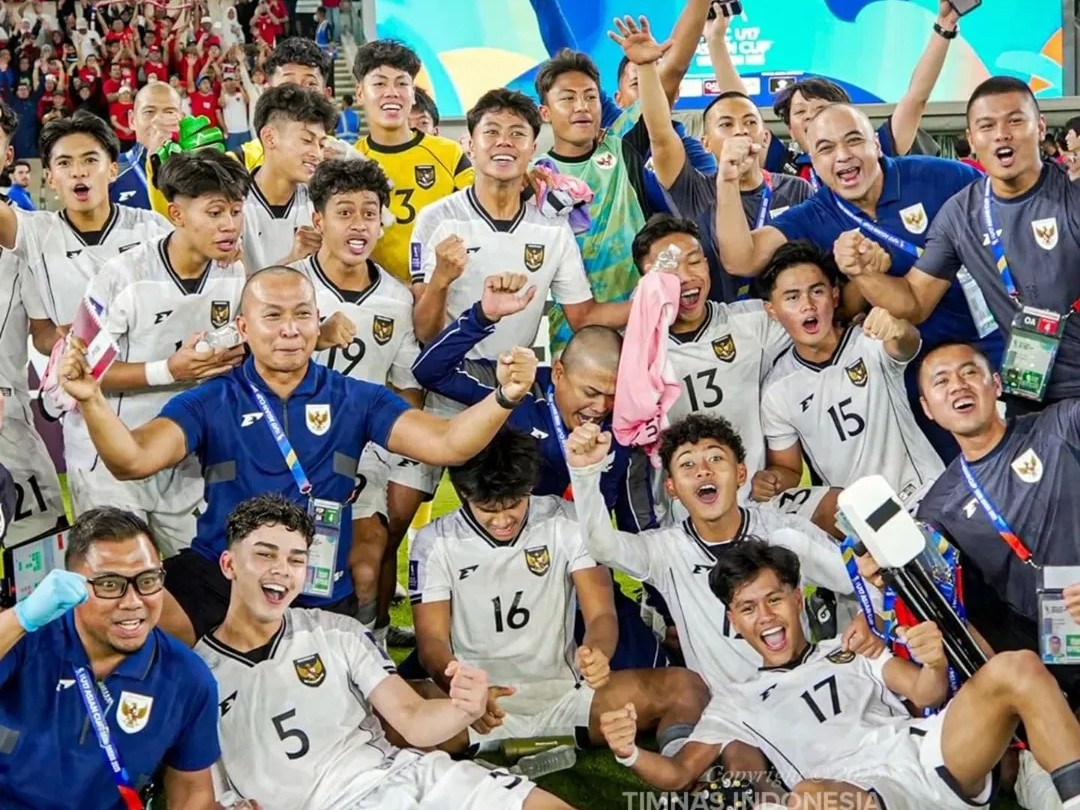 Timnas Indonesia U-17 merayakan kemenangan atas Yaman